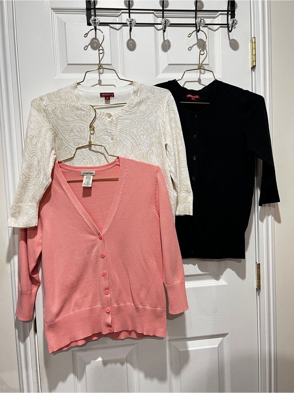 Lot of Three Sweaters Cardigan Size Medium Pink beige Black 3/4 Sleeve Stretchy
